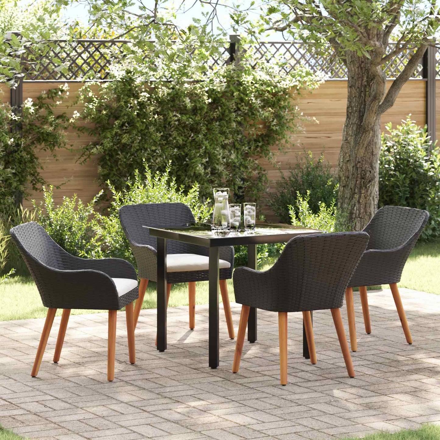Garten Essgruppe 5 stk. Schwarz Poly-Rattan