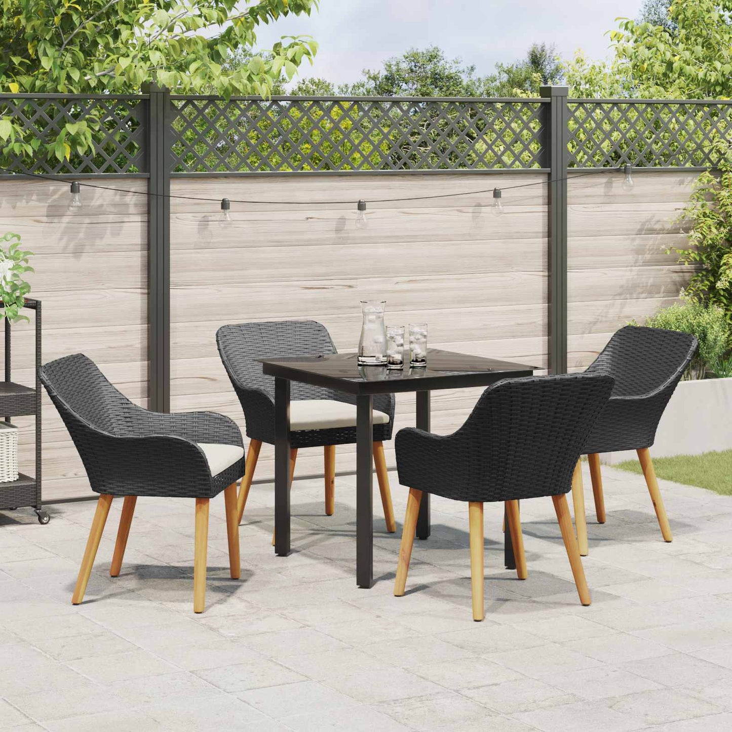 Garten Essgruppe 5 stk. Schwarz Poly-Rattan