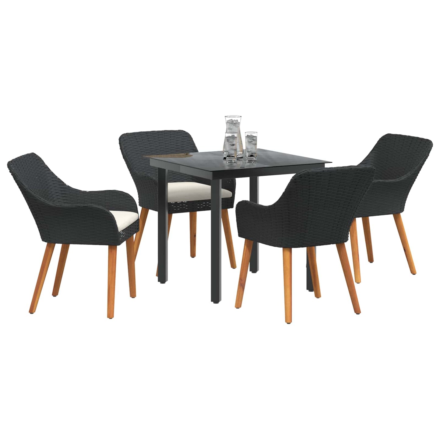 Garten Essgruppe 5 stk. Schwarz Poly-Rattan
