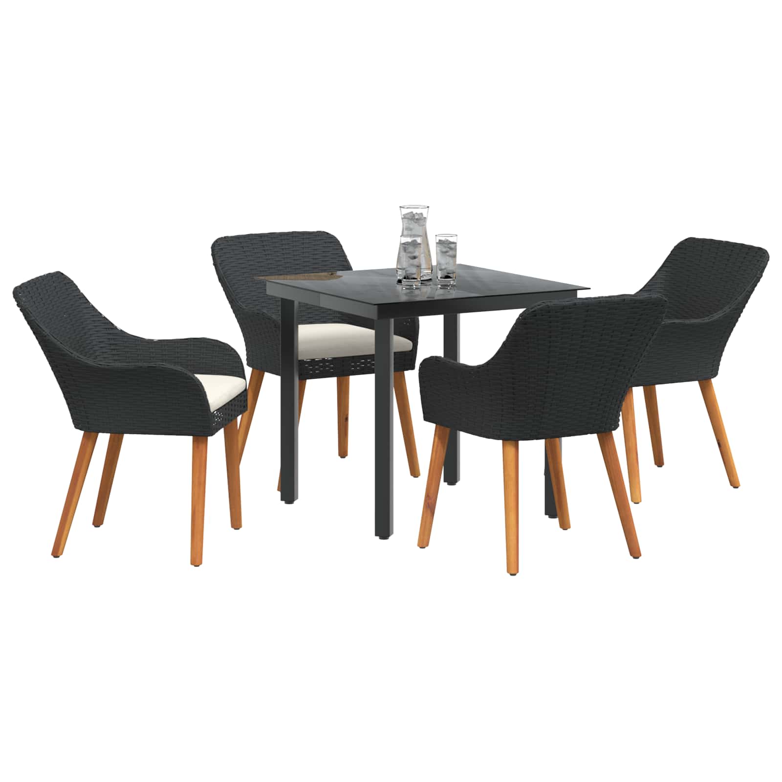 Garten Essgruppe 5 stk. Schwarz Poly-Rattan