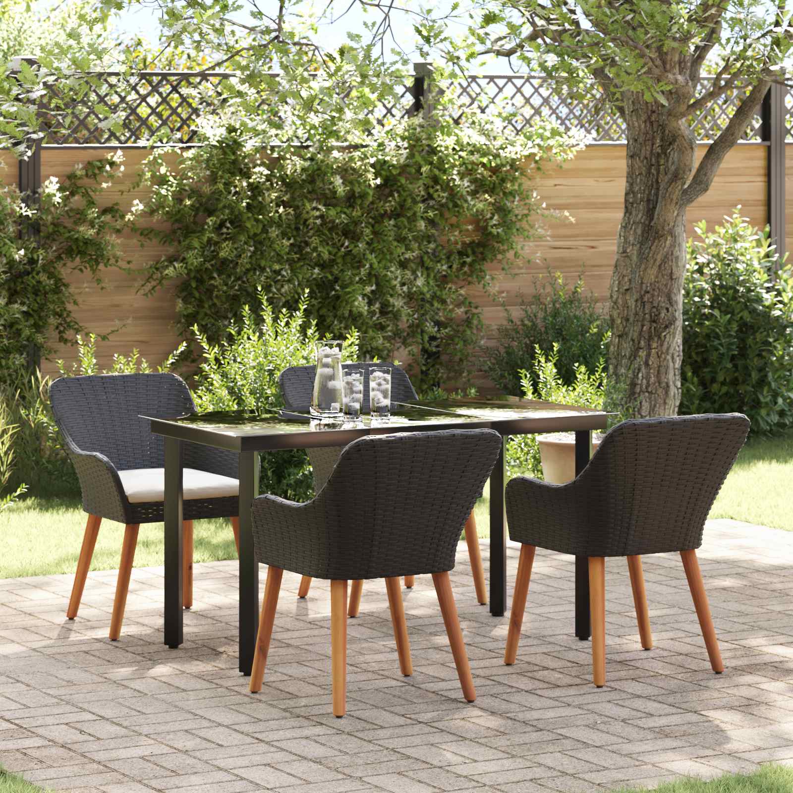 Garten Essgruppe 5 stk. Schwarz Poly-Rattan