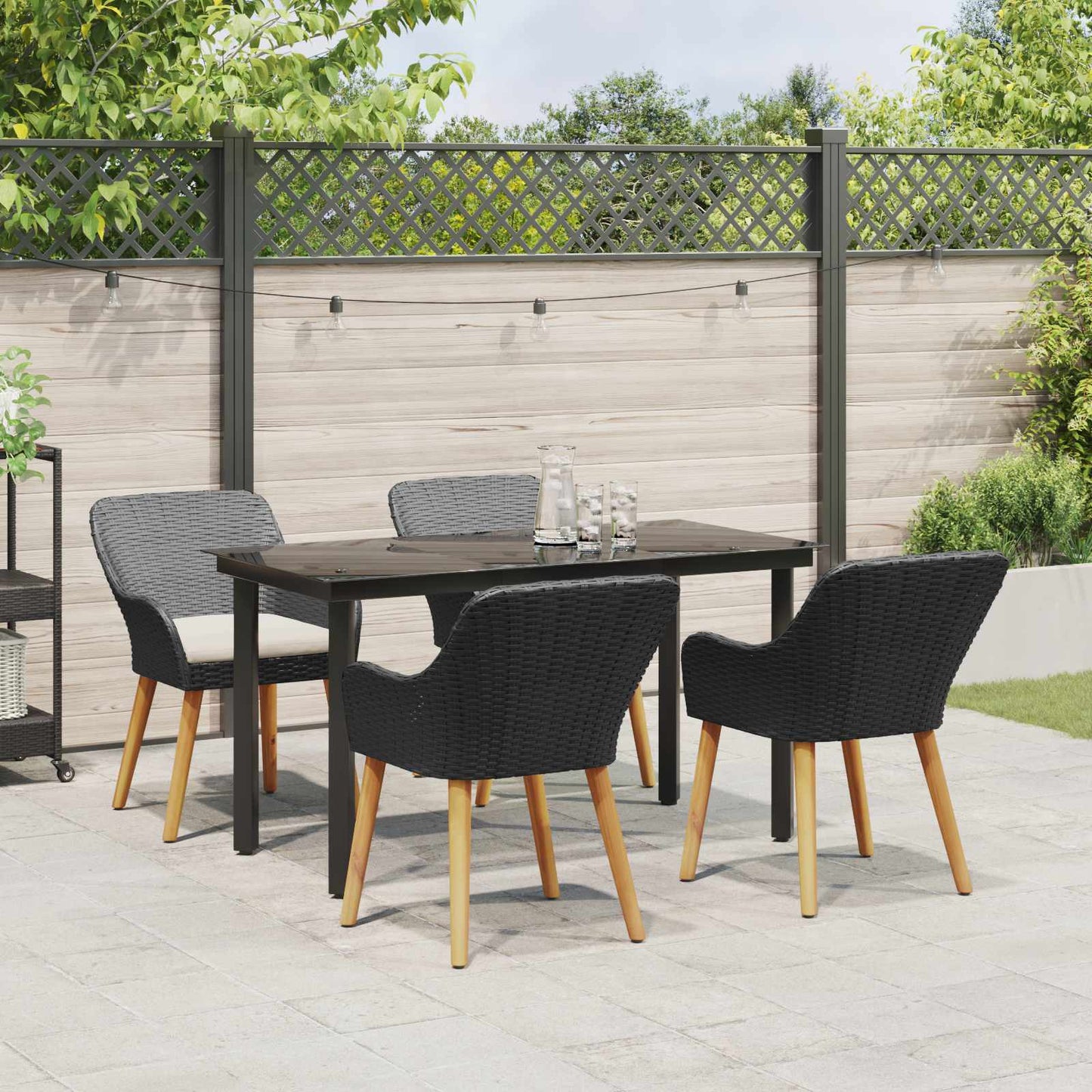 Garten Essgruppe 5 stk. Schwarz Poly-Rattan