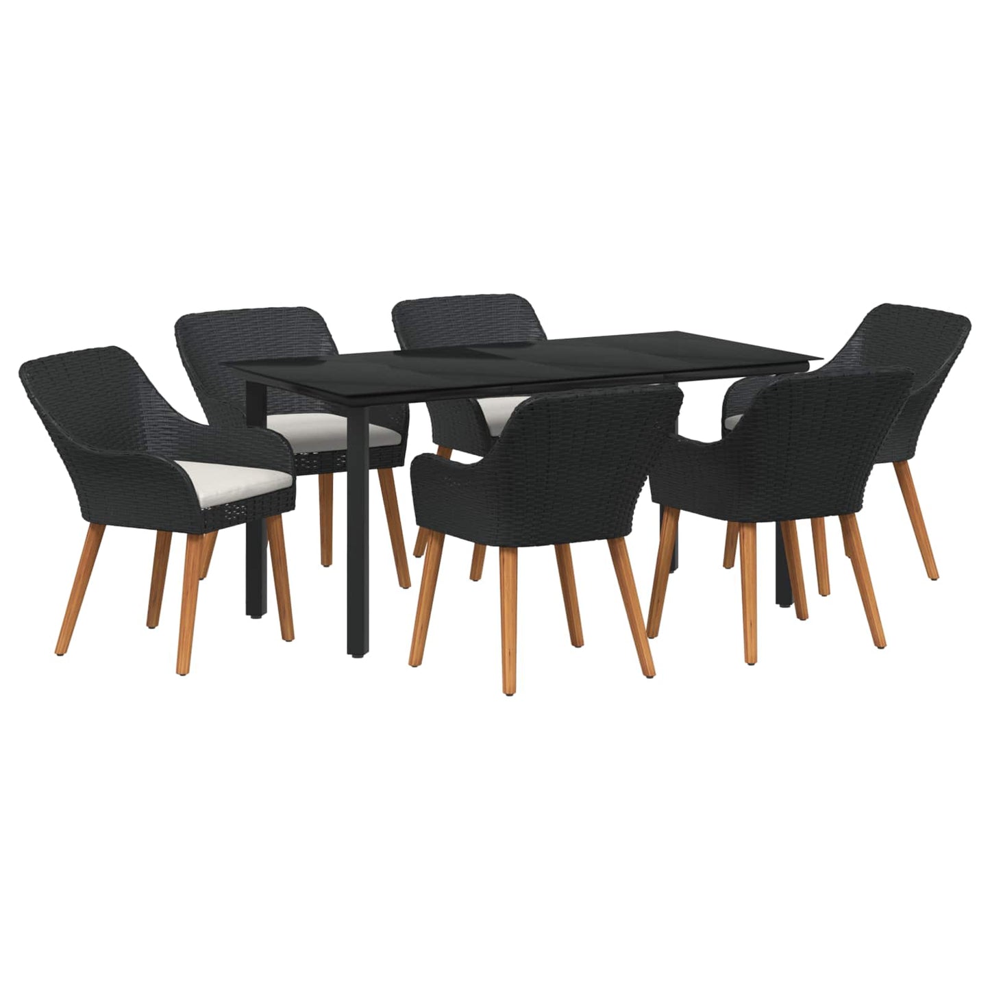Garten Essgruppe 7 stk. Schwarz Poly-Rattan