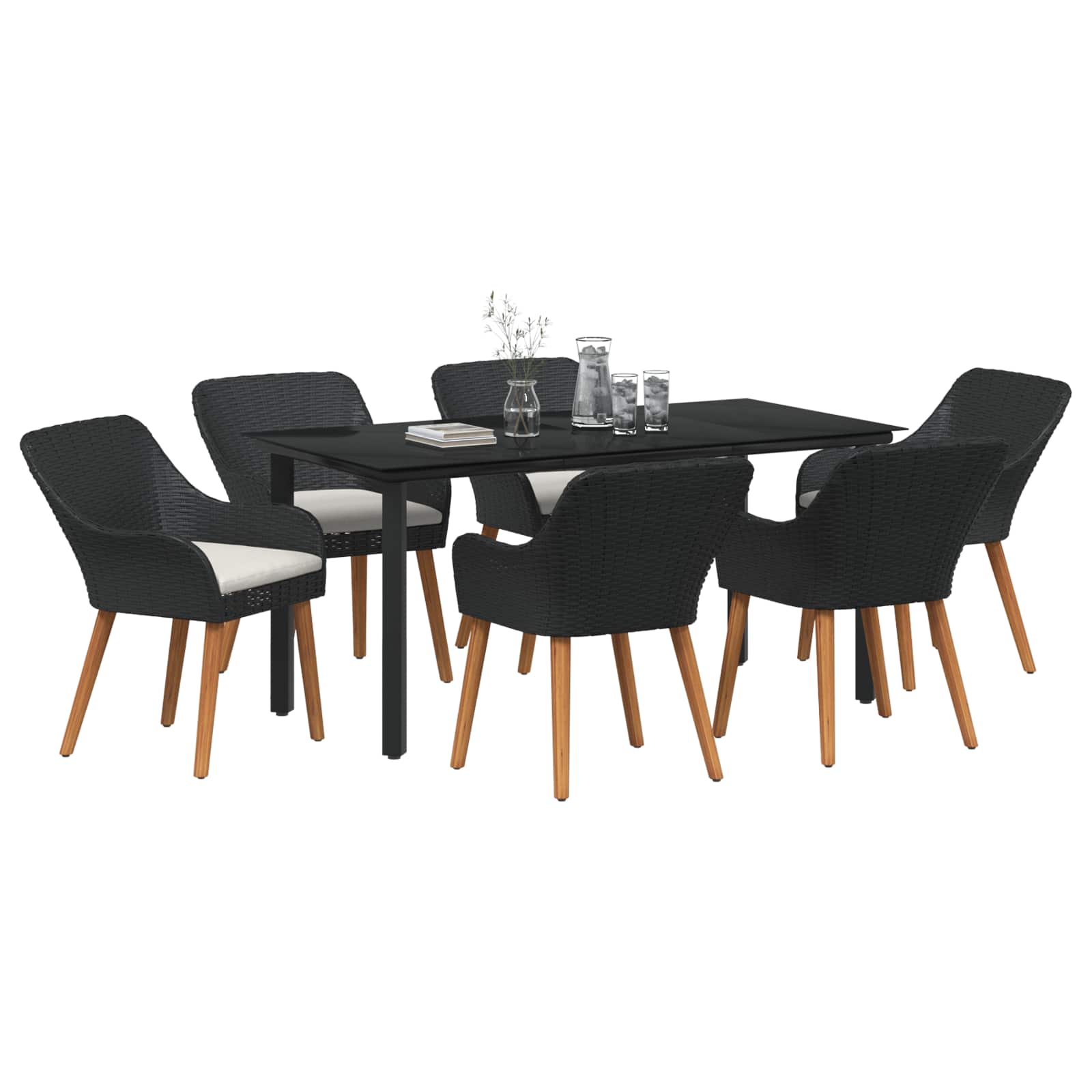Garten Essgruppe 7 stk. Schwarz Poly-Rattan