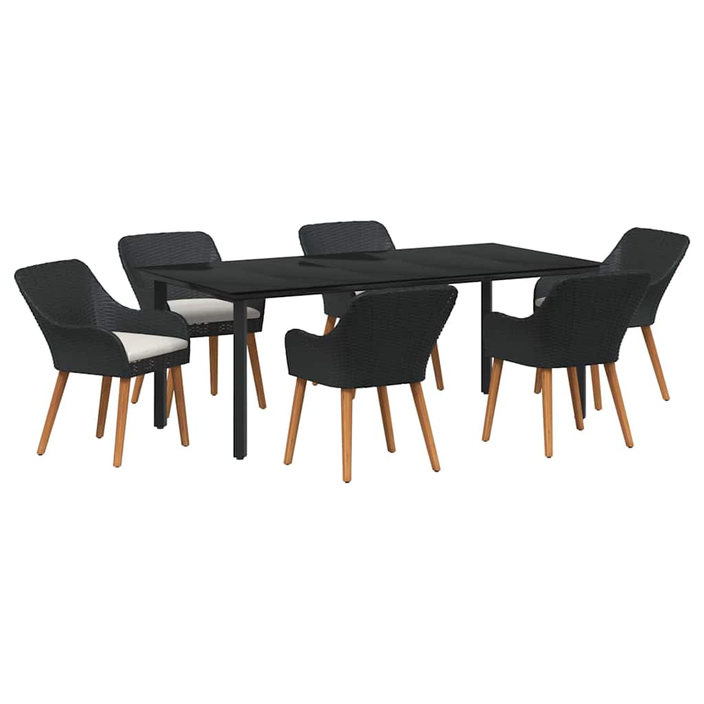 Garten Essgruppe mit Kissen 7 pcs Schwarz Poly-Rattan