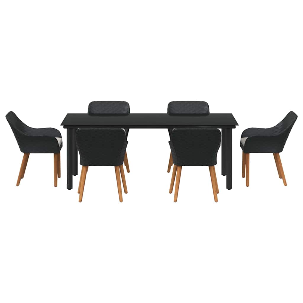 Garten Essgruppe mit Kissen 7 pcs Schwarz Poly-Rattan
