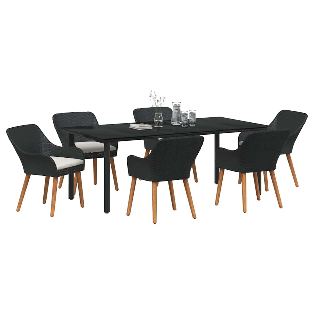 Garten Essgruppe mit Kissen 7 pcs Schwarz Poly-Rattan