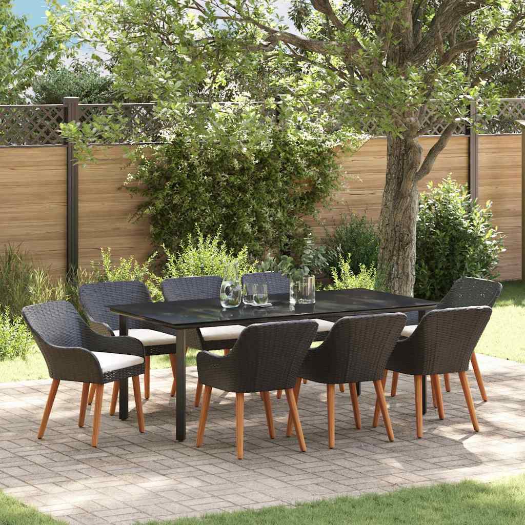 Garten Essgruppe 9 stk. Schwarz Poly-Rattan