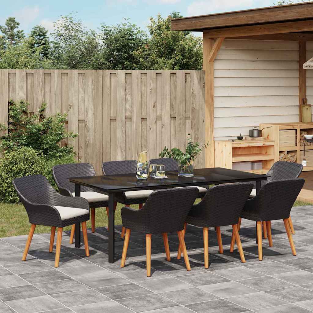Garten Essgruppe 9 stk. Schwarz Poly-Rattan