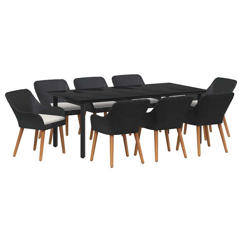 Garten Essgruppe 9 stk. Schwarz Poly-Rattan