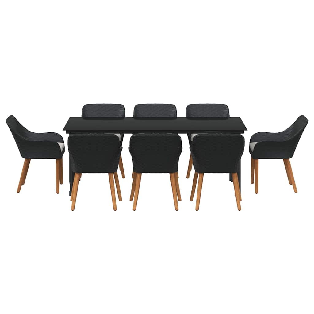 Garten Essgruppe 9 stk. Schwarz Poly-Rattan