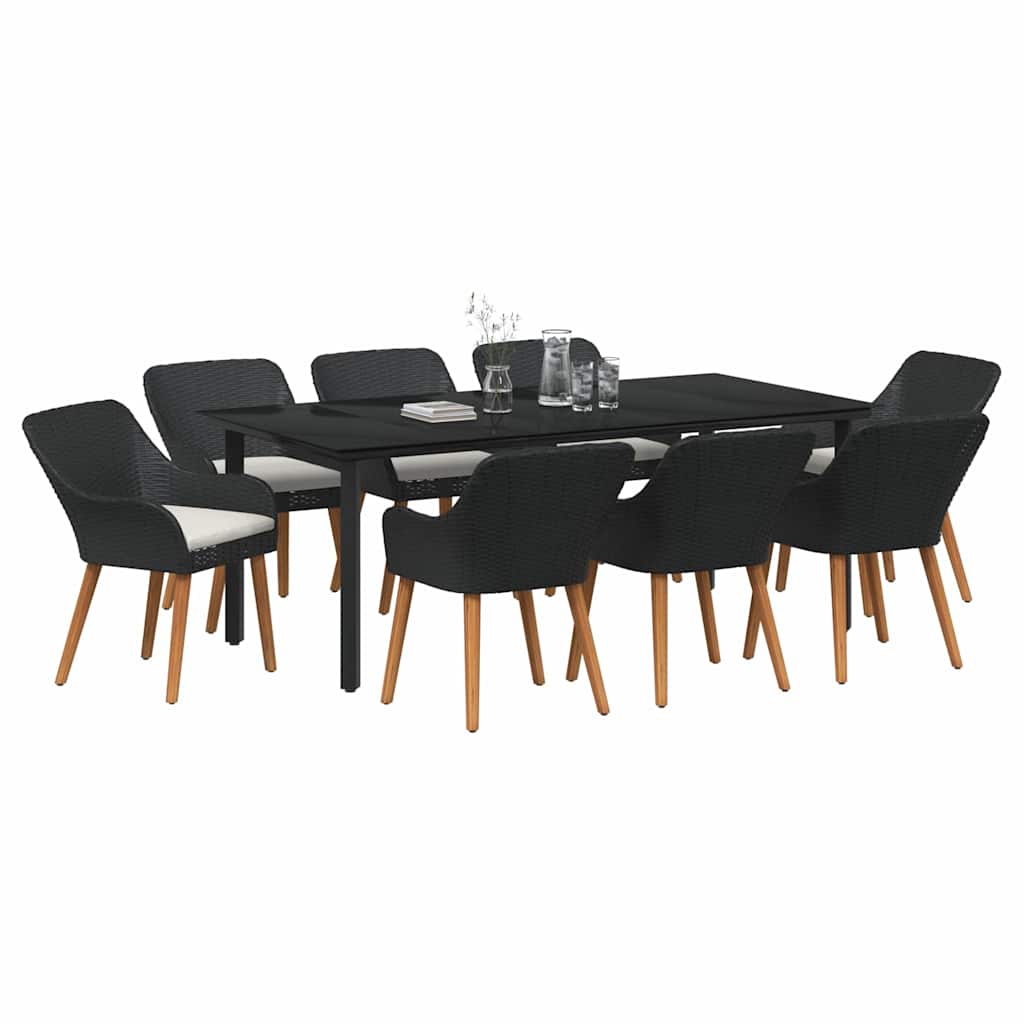 Garten Essgruppe 9 stk. Schwarz Poly-Rattan