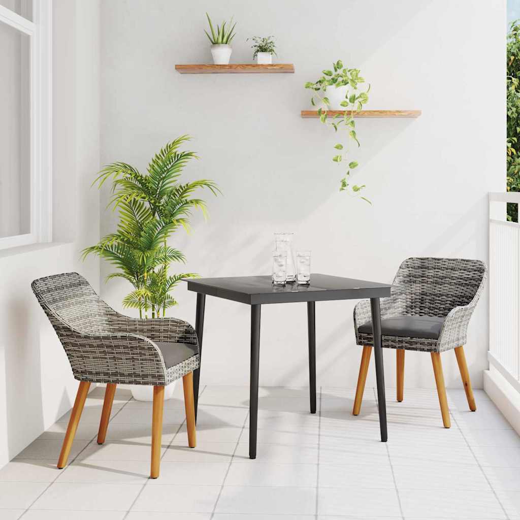 Garten Essgruppe 3 stk. Grau Poly-Rattan