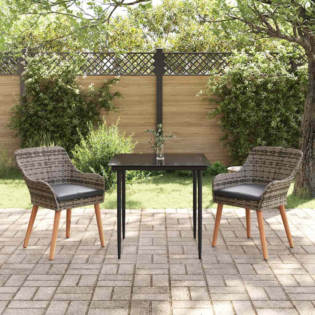 Garten Essgruppe 3 stk. Grau Poly-Rattan