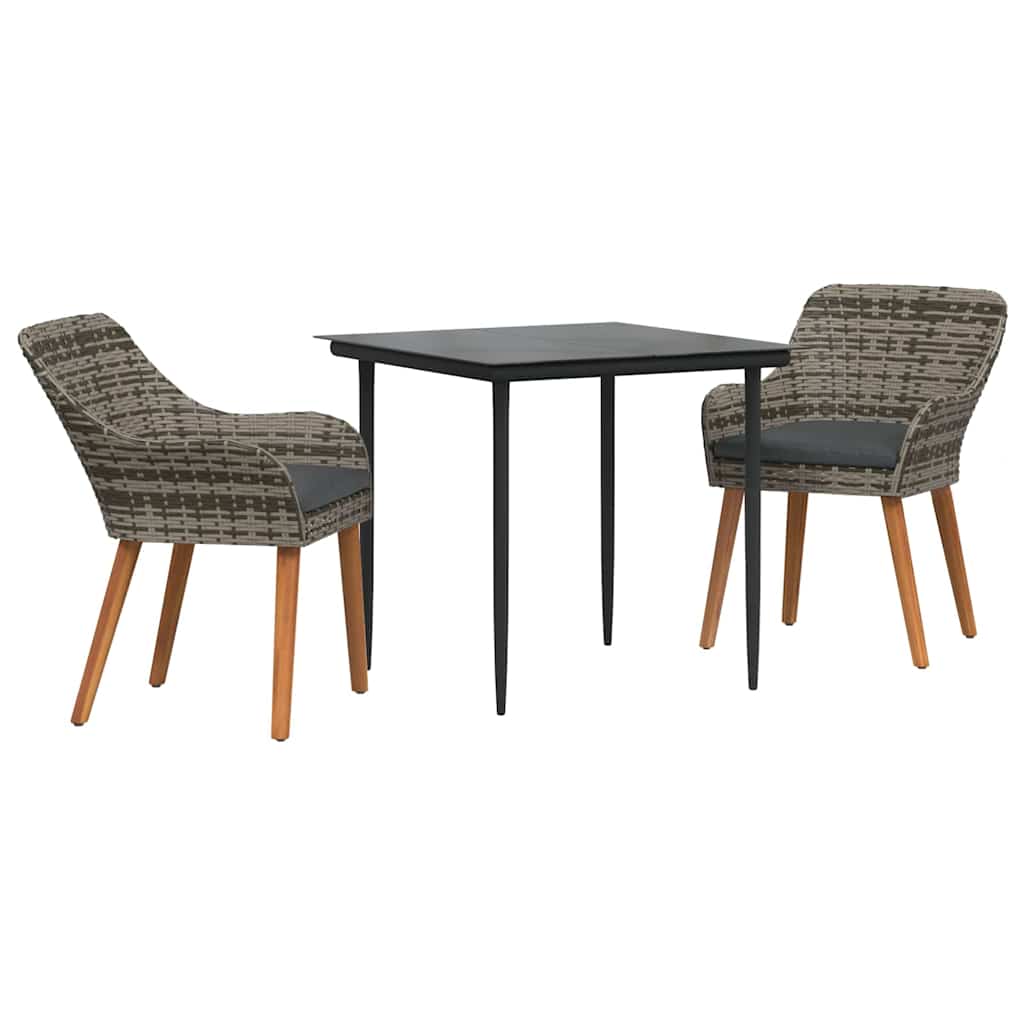 Garten Essgruppe 3 stk. Grau Poly-Rattan