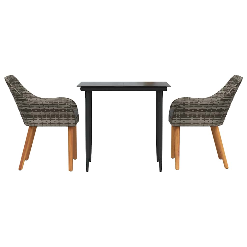 Garten Essgruppe 3 stk. Grau Poly-Rattan