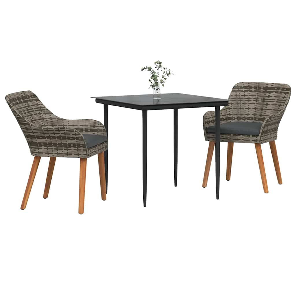 Garten Essgruppe 3 stk. Grau Poly-Rattan