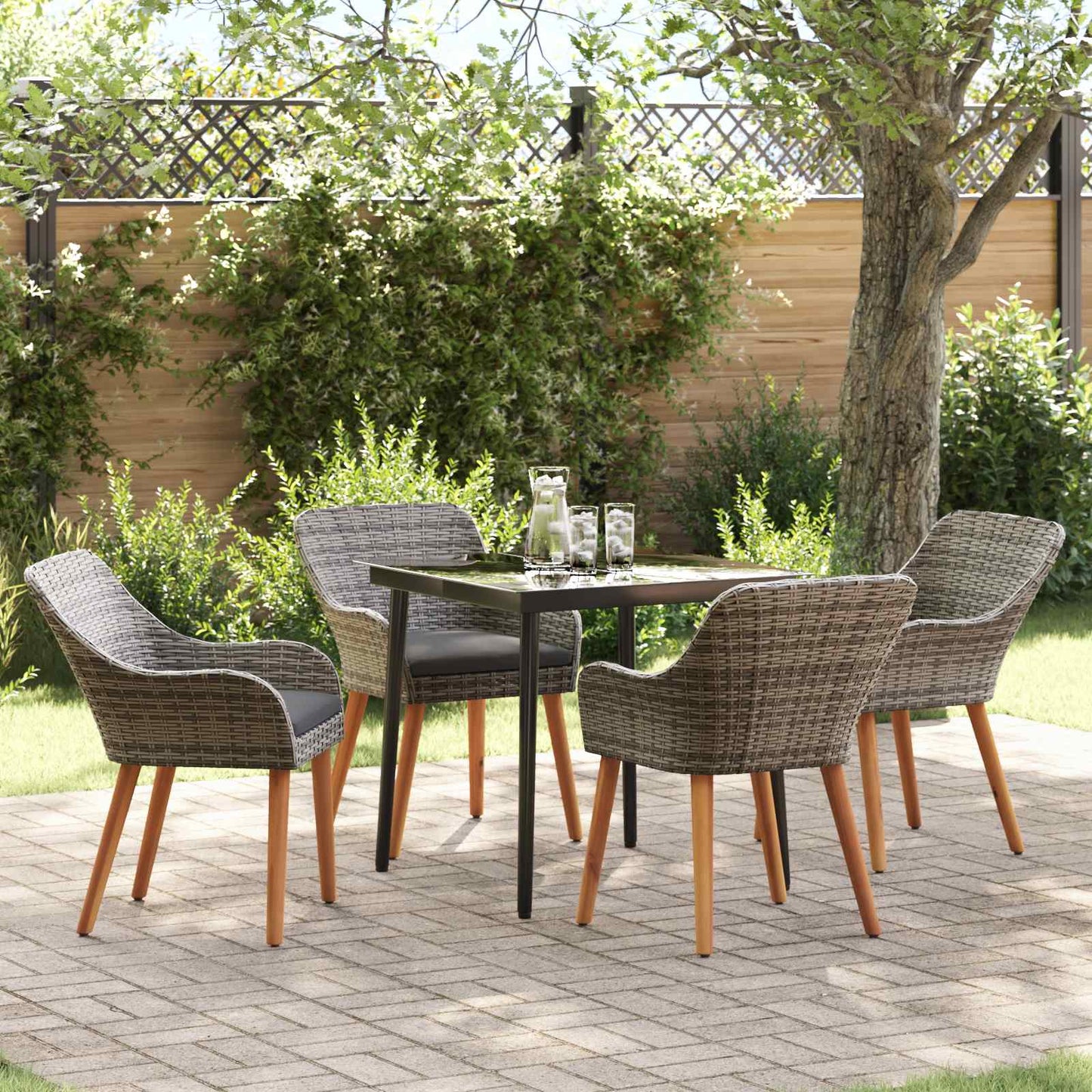 Garten Essgruppe 5 stk. Grau Poly-Rattan