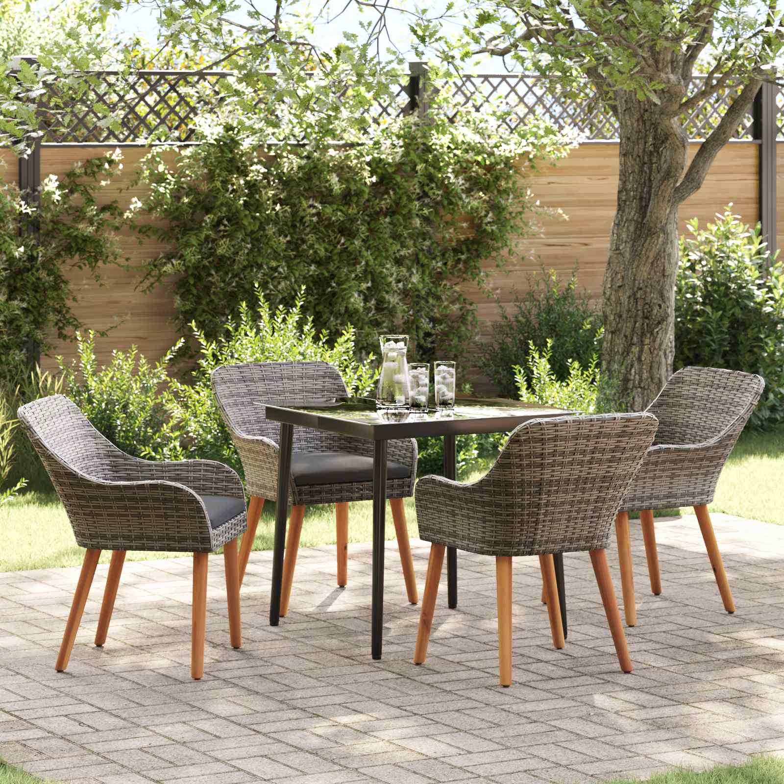 Garten Essgruppe 5 stk. Grau Poly-Rattan
