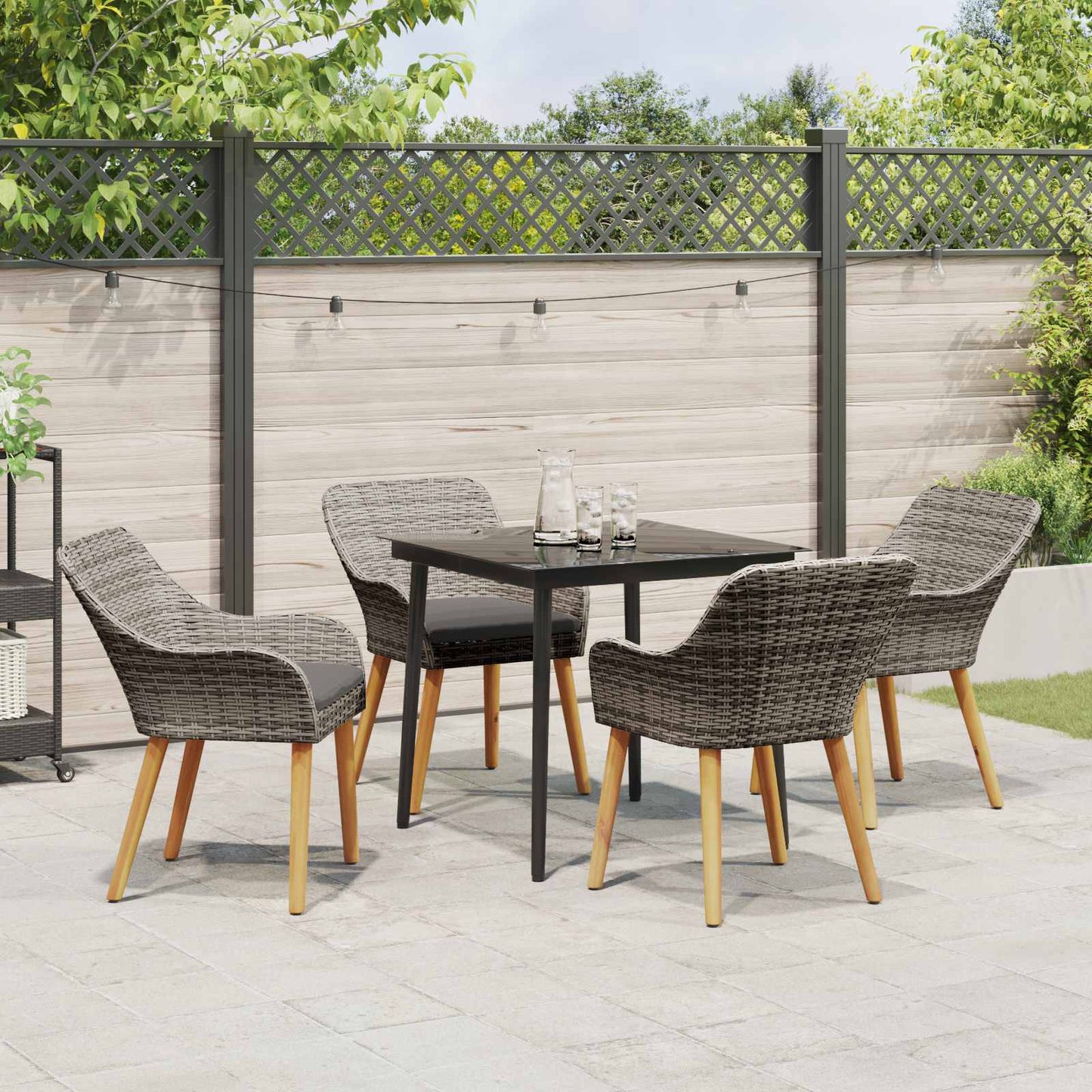 Garten Essgruppe 5 stk. Grau Poly-Rattan