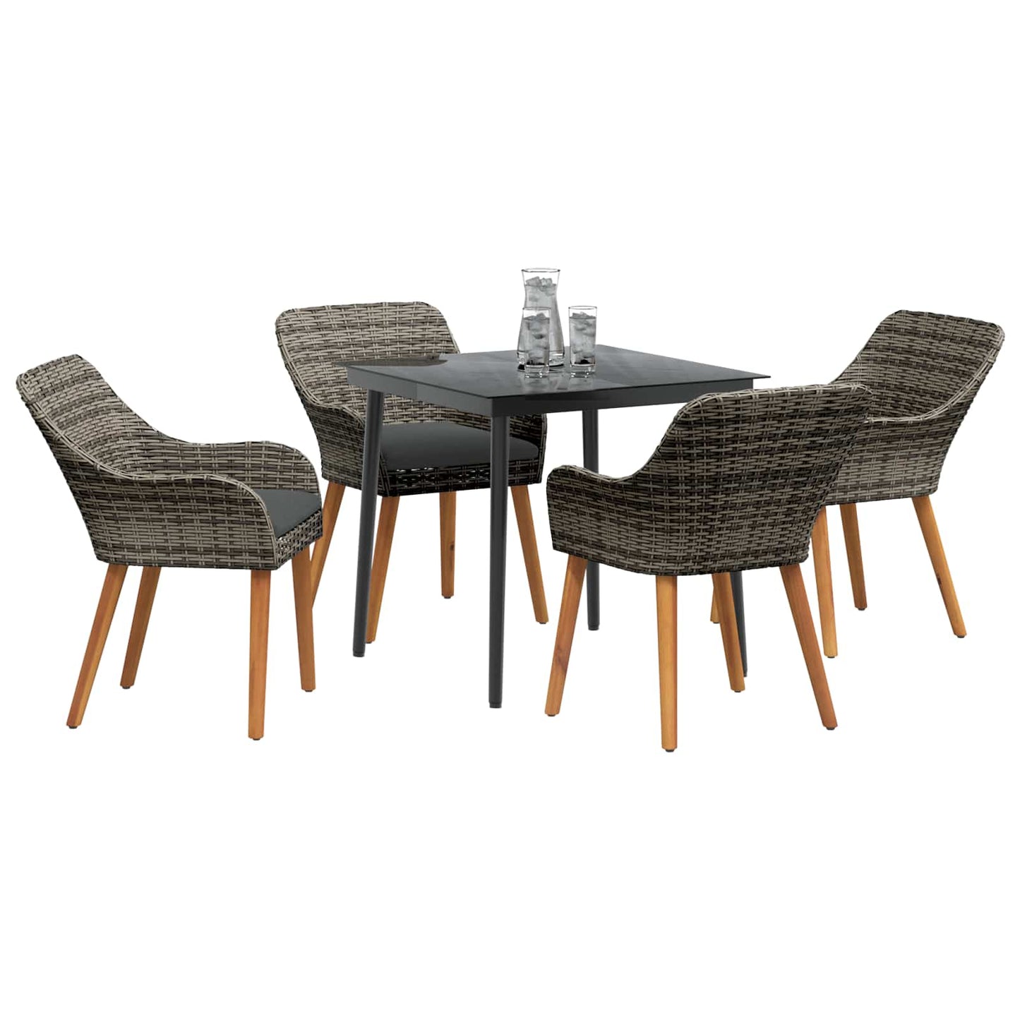 Garten Essgruppe 5 stk. Grau Poly-Rattan