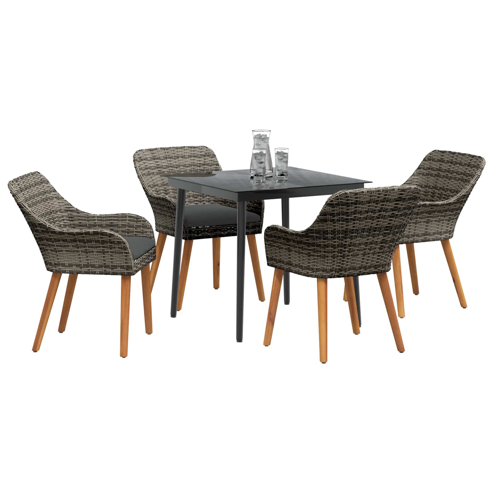 Garten Essgruppe 5 stk. Grau Poly-Rattan