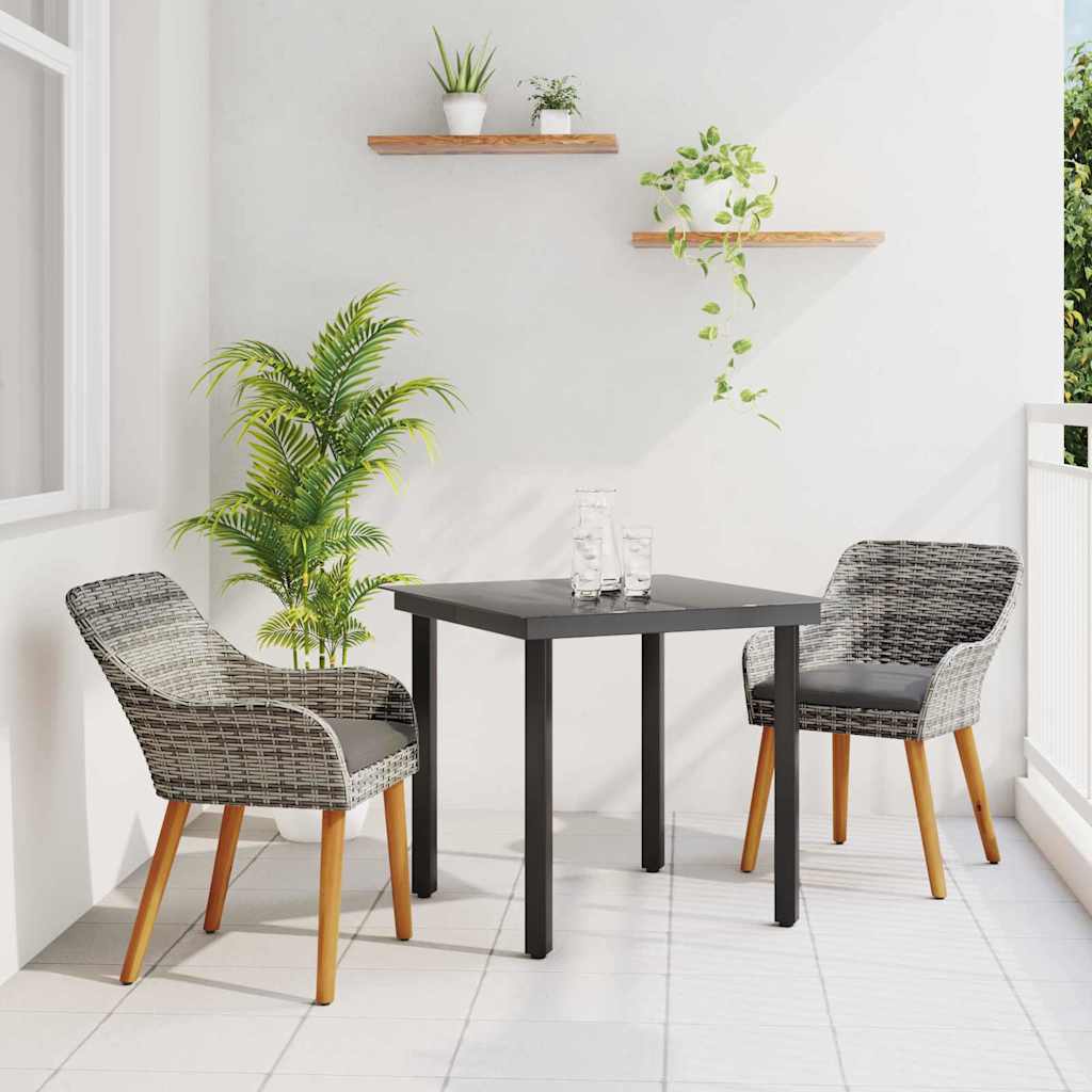 Garten Essgruppe 3 stk. Grau Poly-Rattan