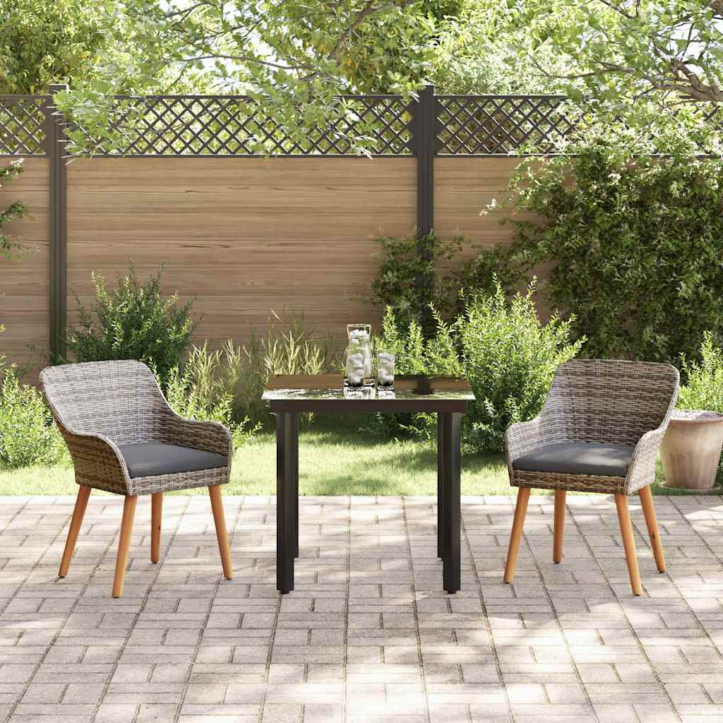 Garten Essgruppe 3 stk. Grau Poly-Rattan
