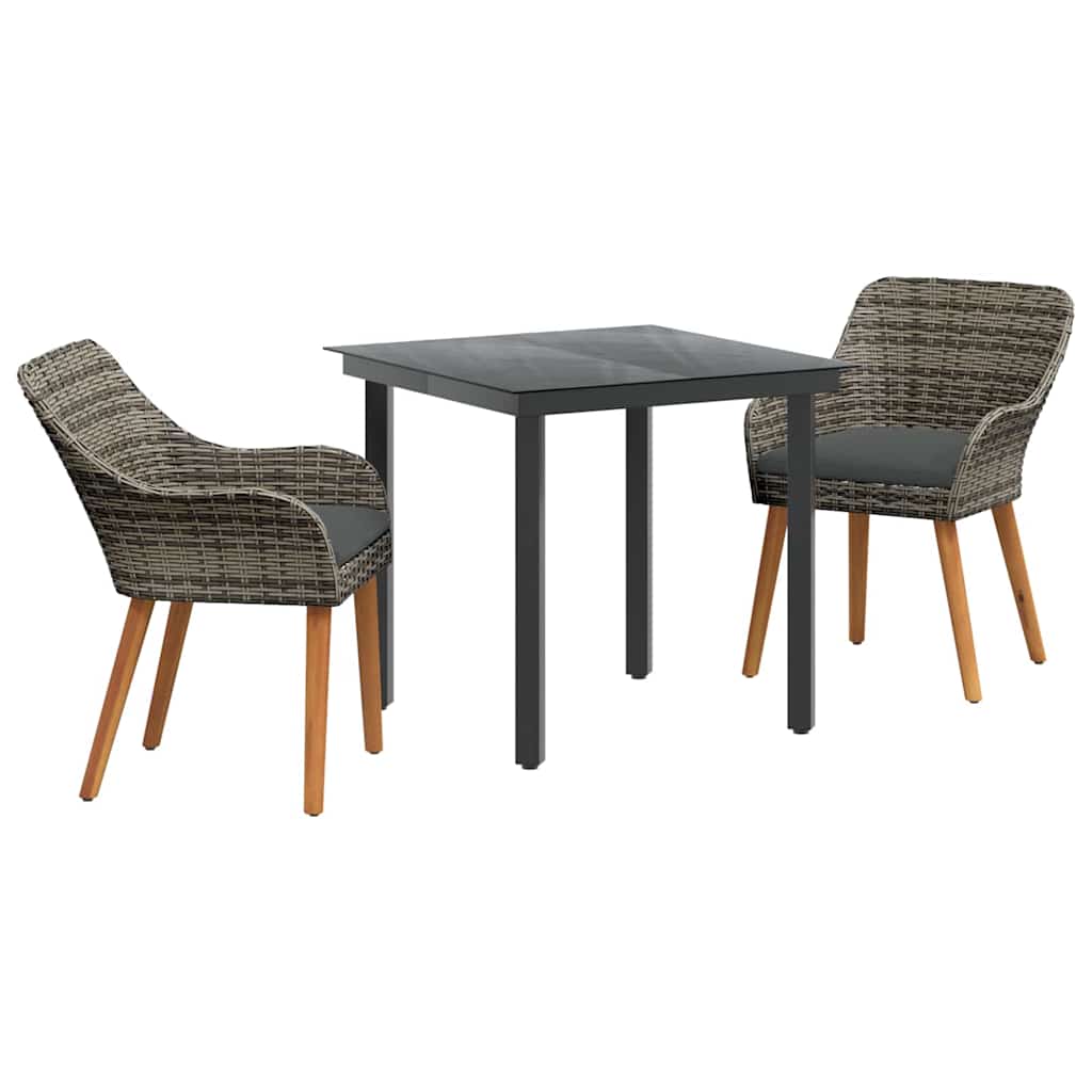 Garten Essgruppe 3 stk. Grau Poly-Rattan