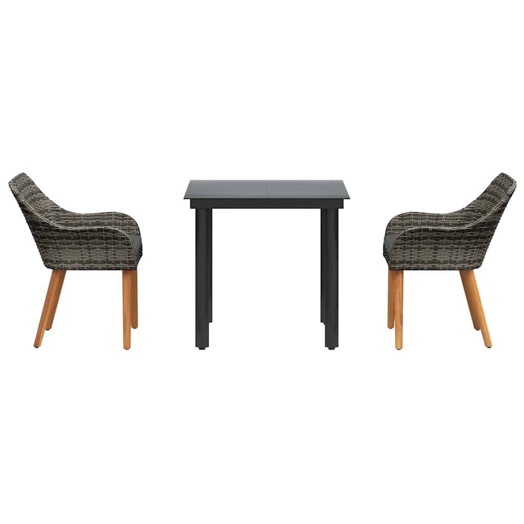 Garten Essgruppe 3 stk. Grau Poly-Rattan