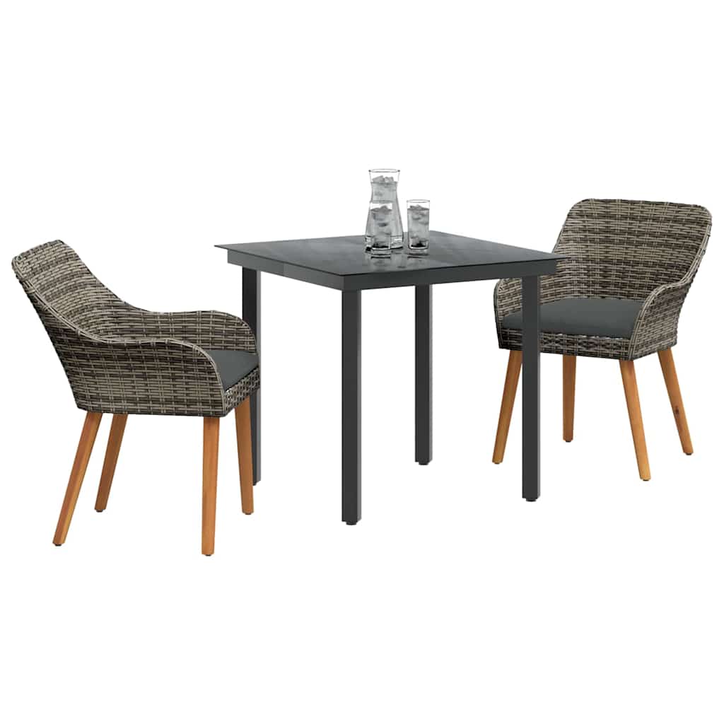Garten Essgruppe 3 stk. Grau Poly-Rattan