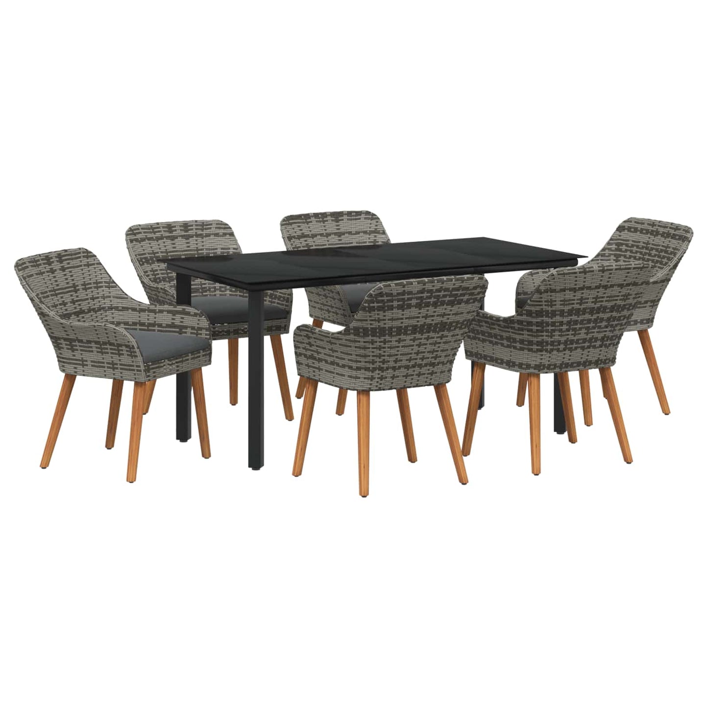 Garten Essgruppe 7 stk. Grau Poly-Rattan