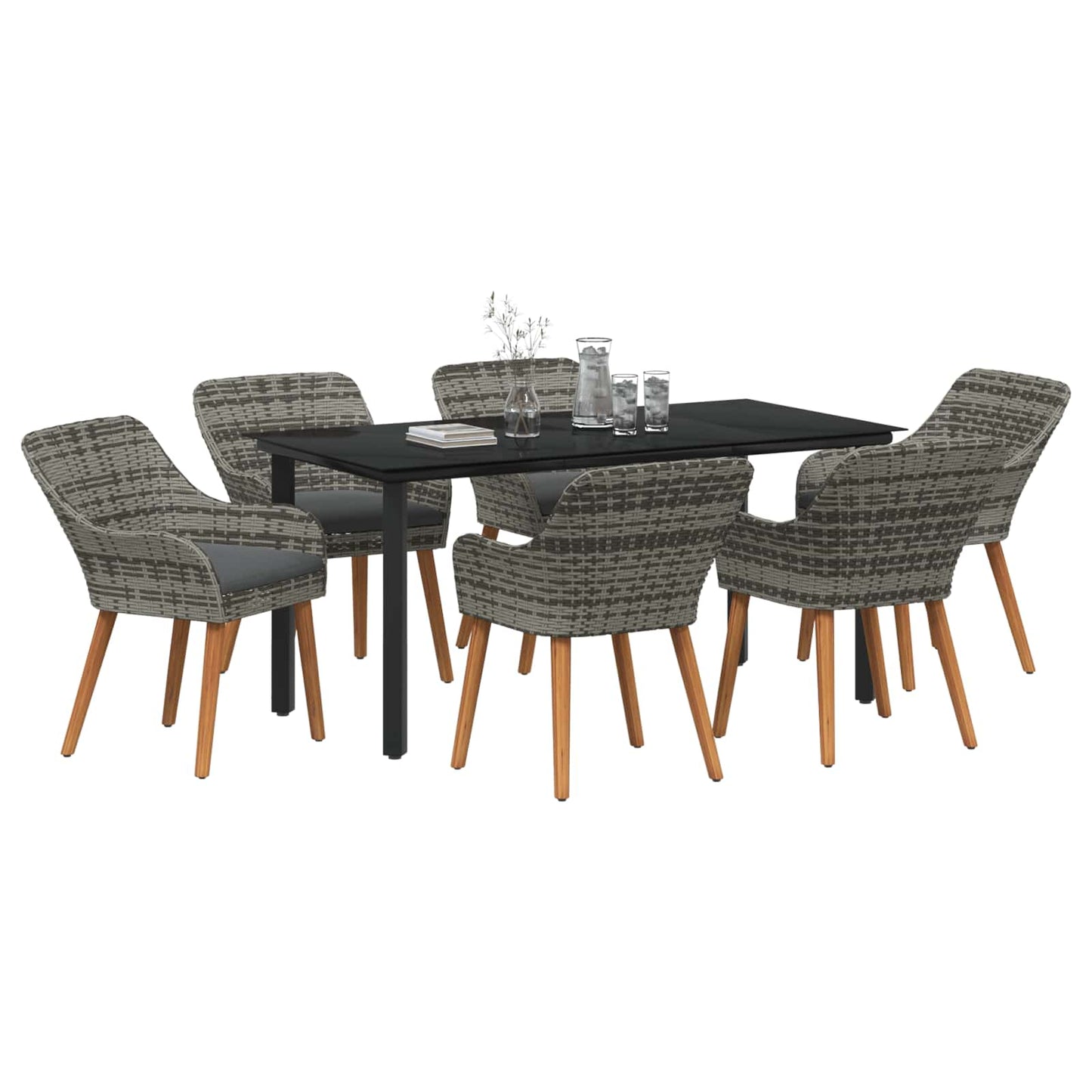 Garten Essgruppe 7 stk. Grau Poly-Rattan