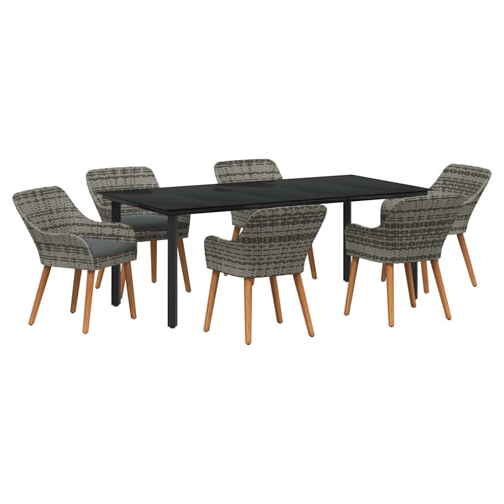 Garten Essgruppe mit Kissen 7 pcs Grau Poly-Rattan
