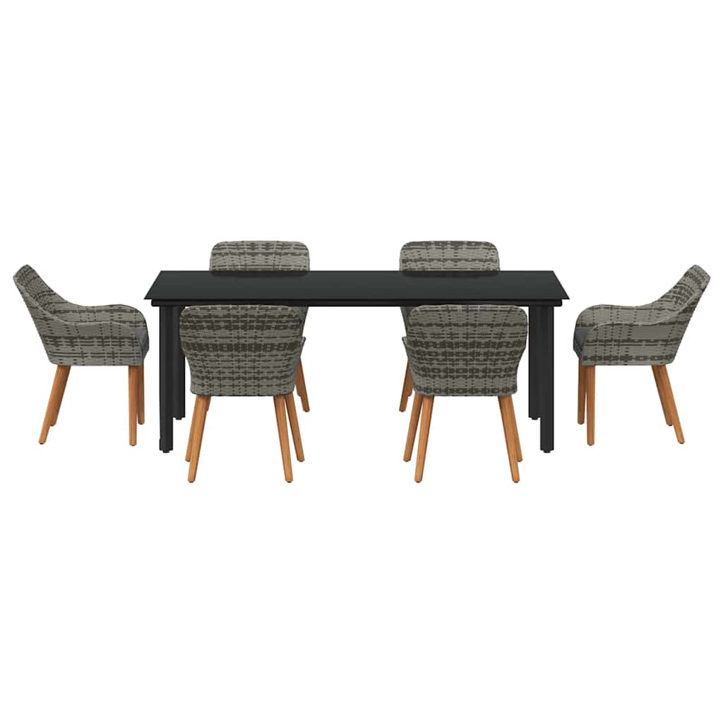 Garten Essgruppe mit Kissen 7 pcs Grau Poly-Rattan