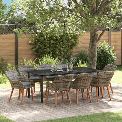 Garten Essgruppe 9 stk. Grau Poly-Rattan