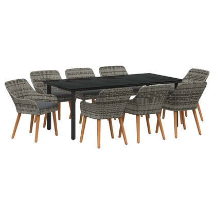 Garten Essgruppe 9 stk. Grau Poly-Rattan