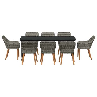 Garten Essgruppe 9 stk. Grau Poly-Rattan