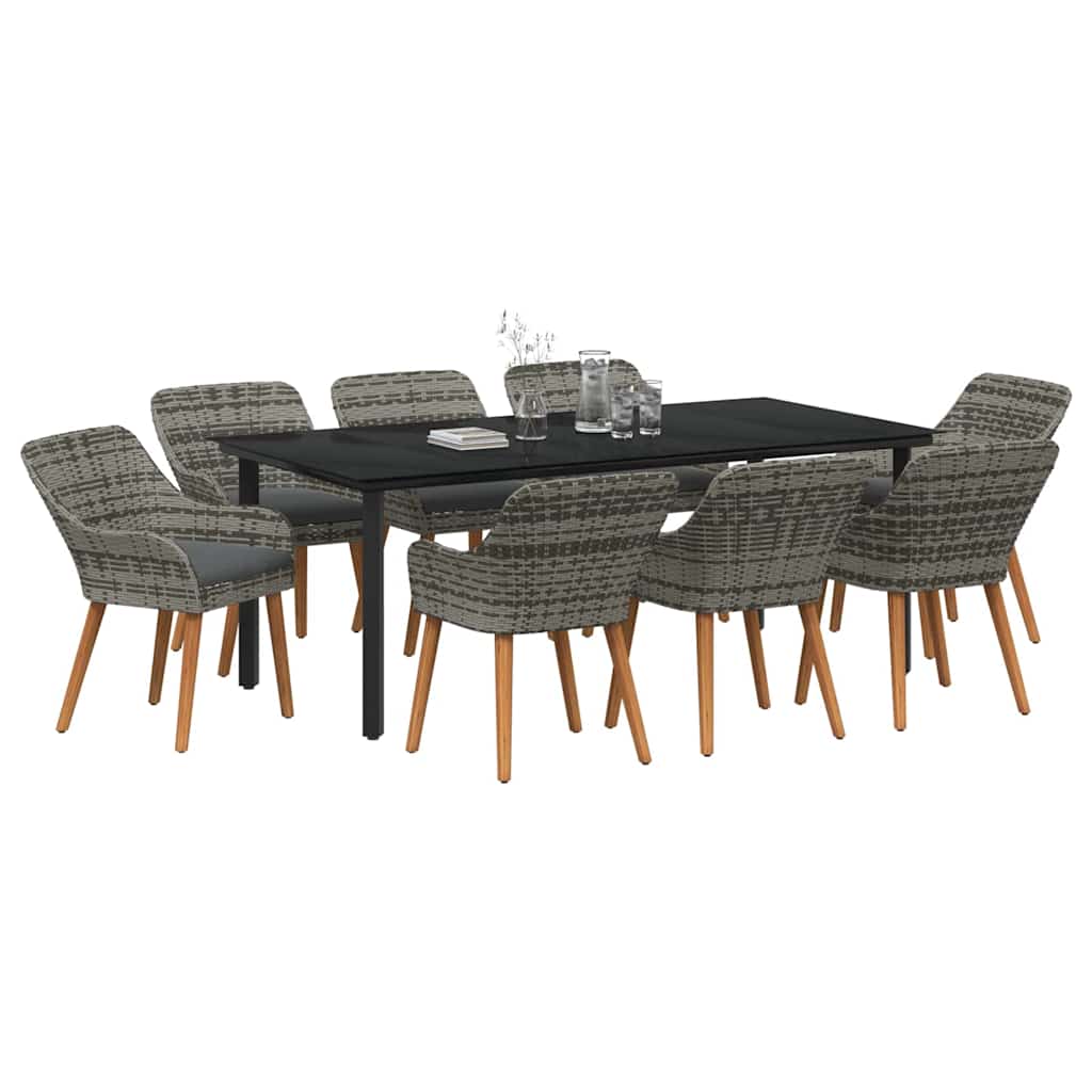 Garten Essgruppe mit Kissen 9 pcs Grau Poly-Rattan