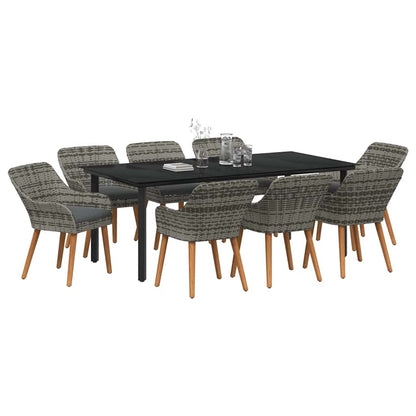 Garten Essgruppe 9 stk. Grau Poly-Rattan