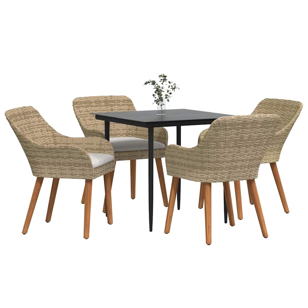 Garten Essgruppe 5 stk. Beige Poly-Rattan