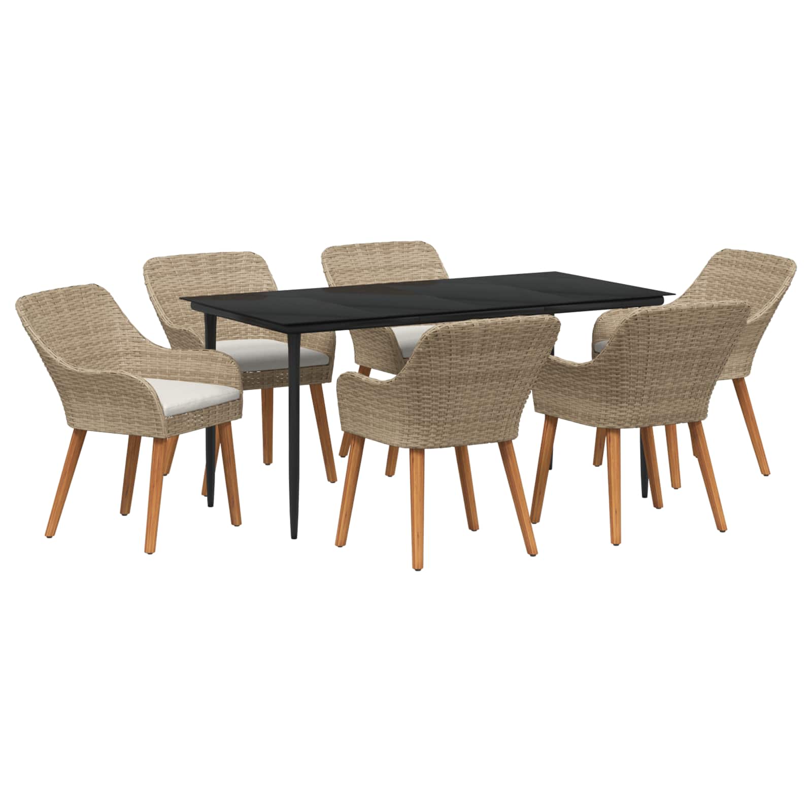 Garten Essgruppe mit Kissen 7 pcs Beige Poly-Rattan