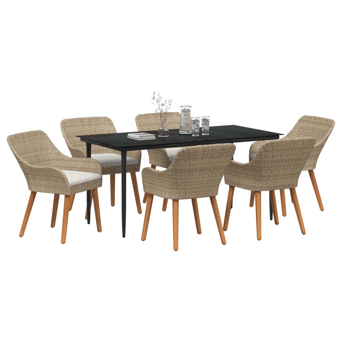 Garten Essgruppe mit Kissen 7 pcs Beige Poly-Rattan