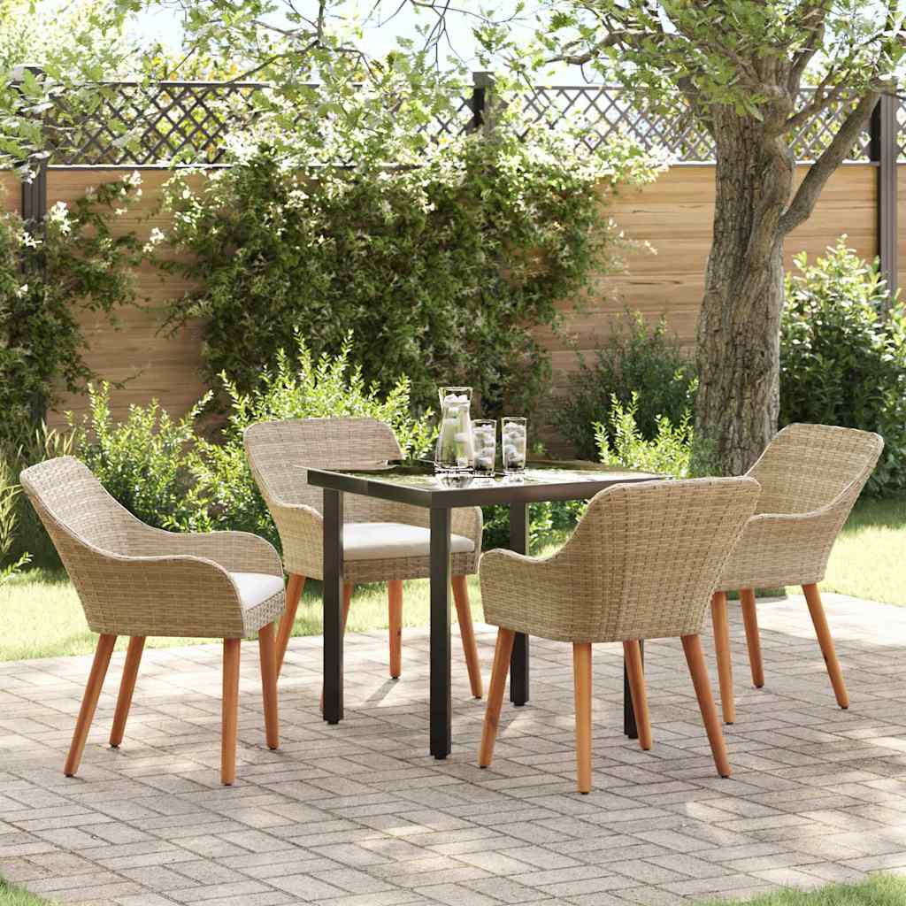 Garten Essgruppe 5 Stk. Beige Poly-Rattan