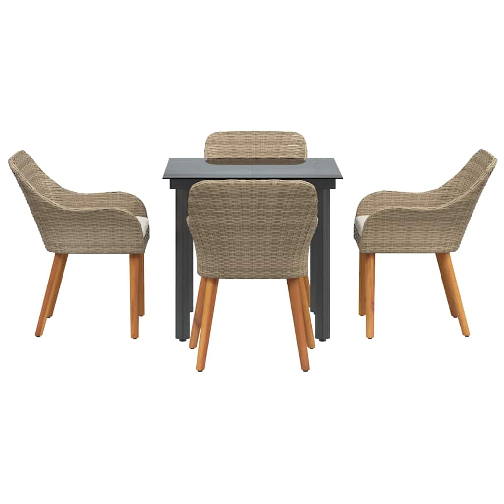 Garten Essgruppe 5 Stk. Beige Poly-Rattan