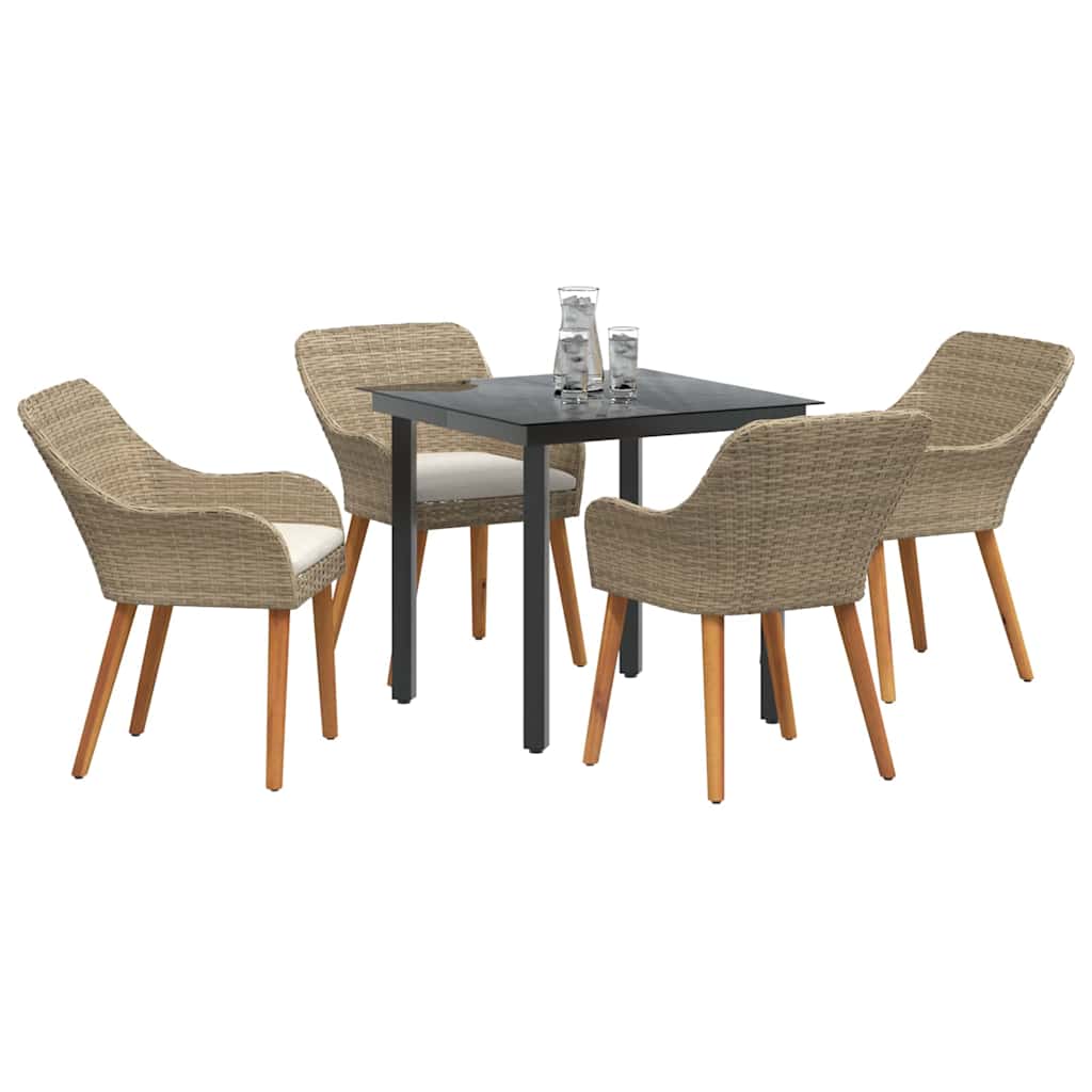 Garten Essgruppe 5 Stk. Beige Poly-Rattan