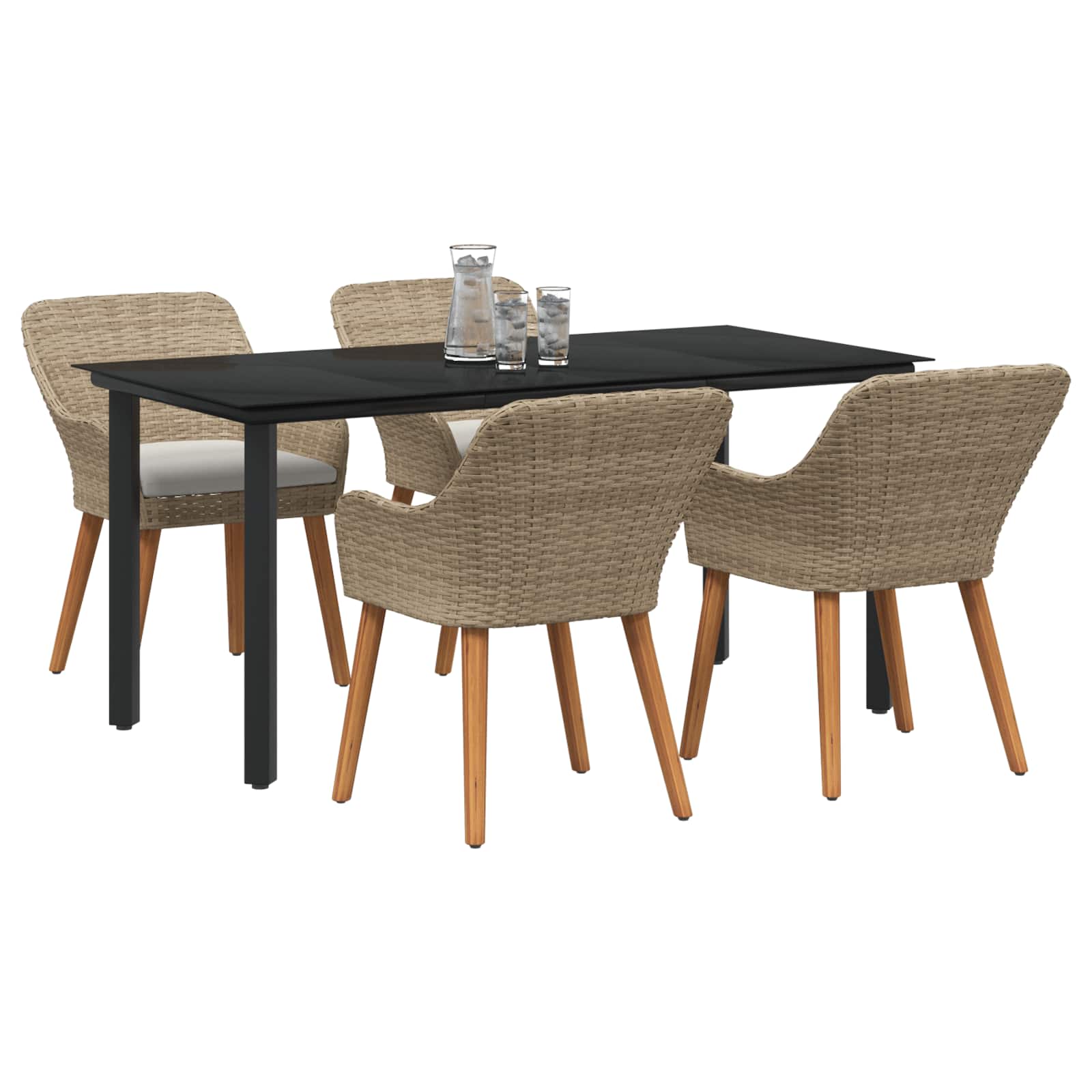 Garten Essgruppe 5 stk. Beige Poly-Rattan