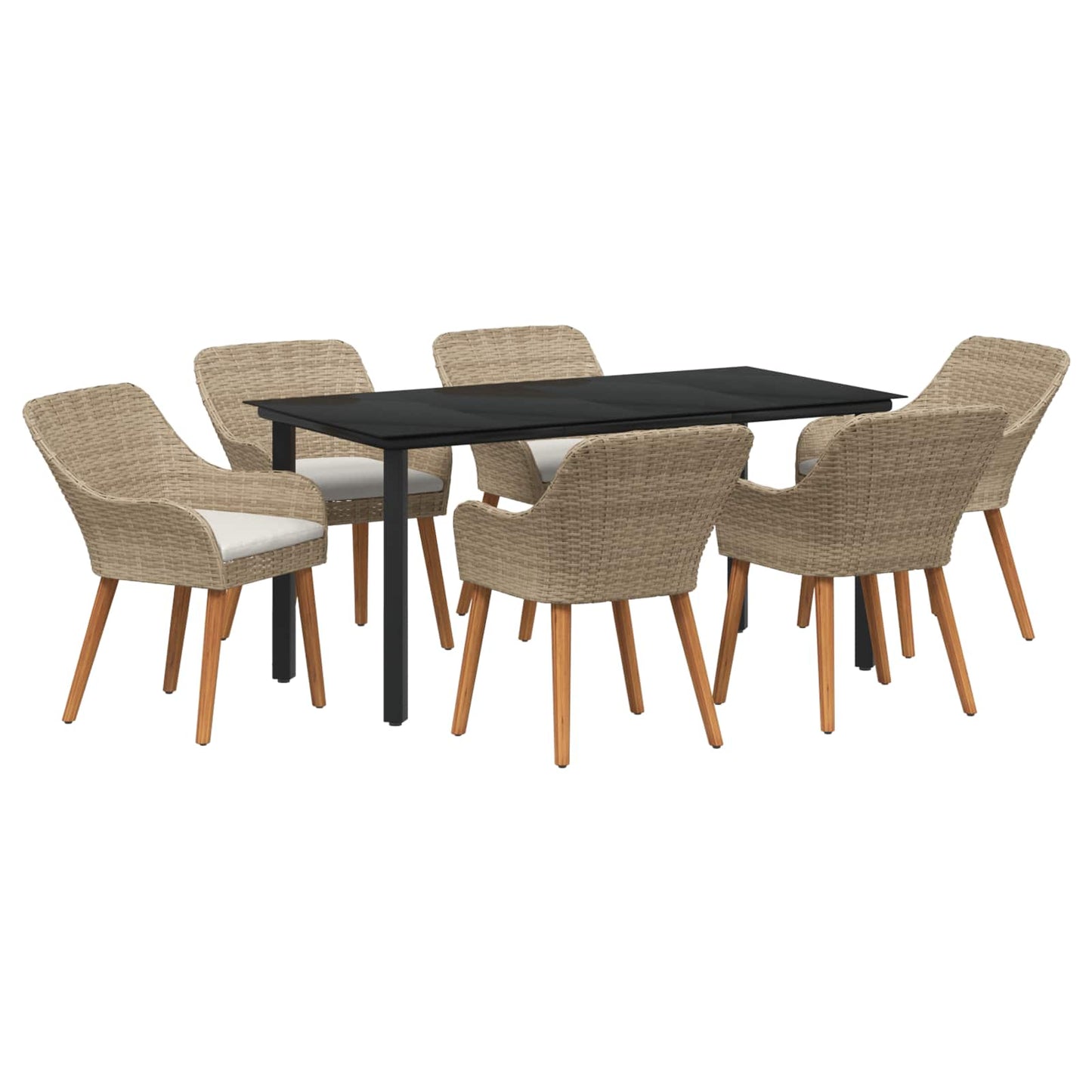 Garten Essgruppe 7 stk. Beige Poly-Rattan