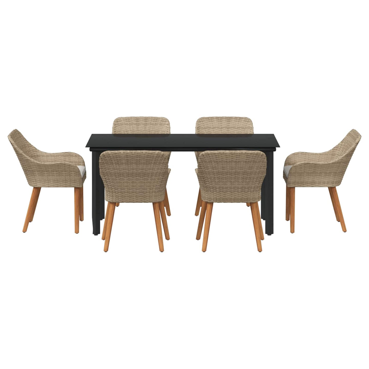 Garten Essgruppe 7 stk. Beige Poly-Rattan