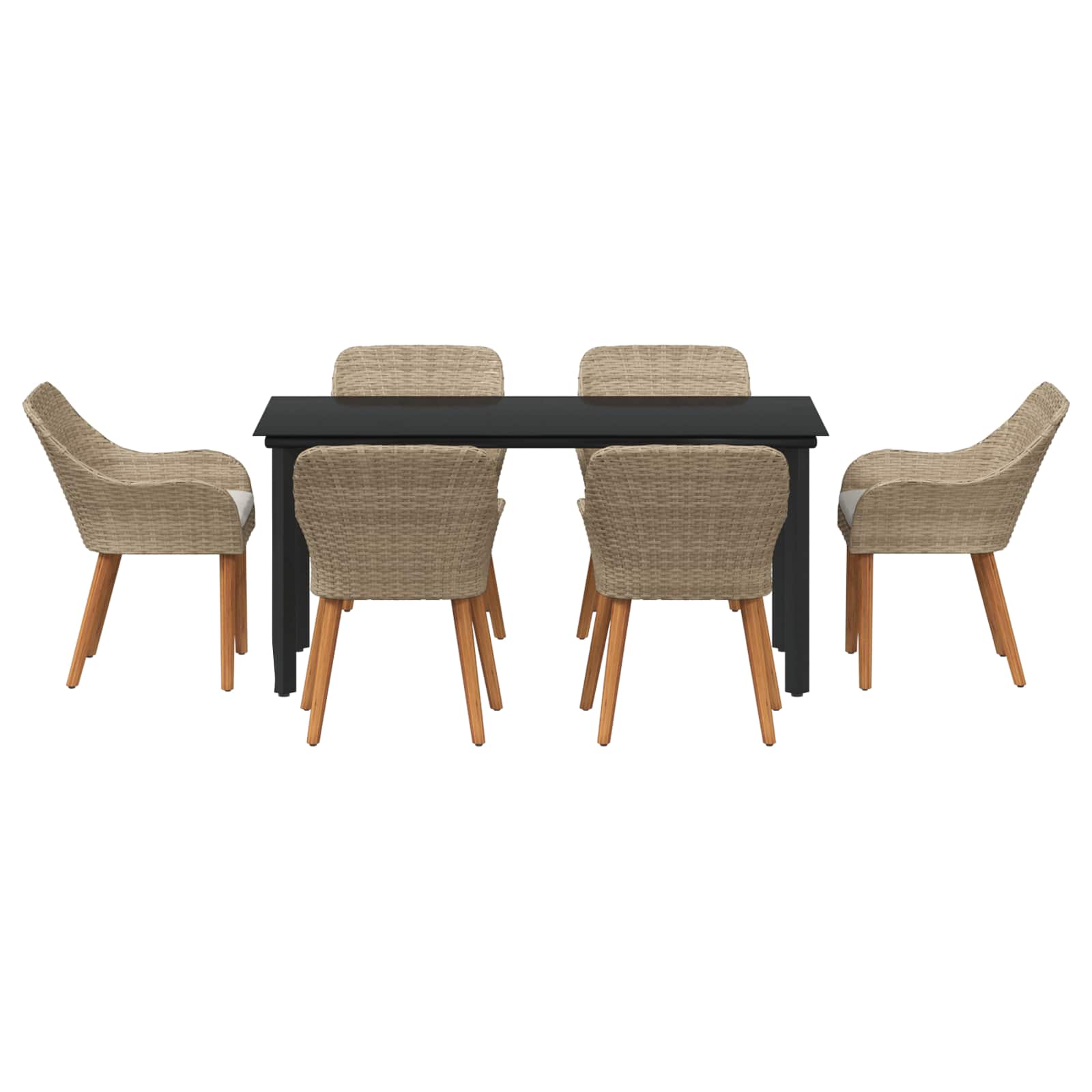 Garten Essgruppe 7 stk. Beige Poly-Rattan
